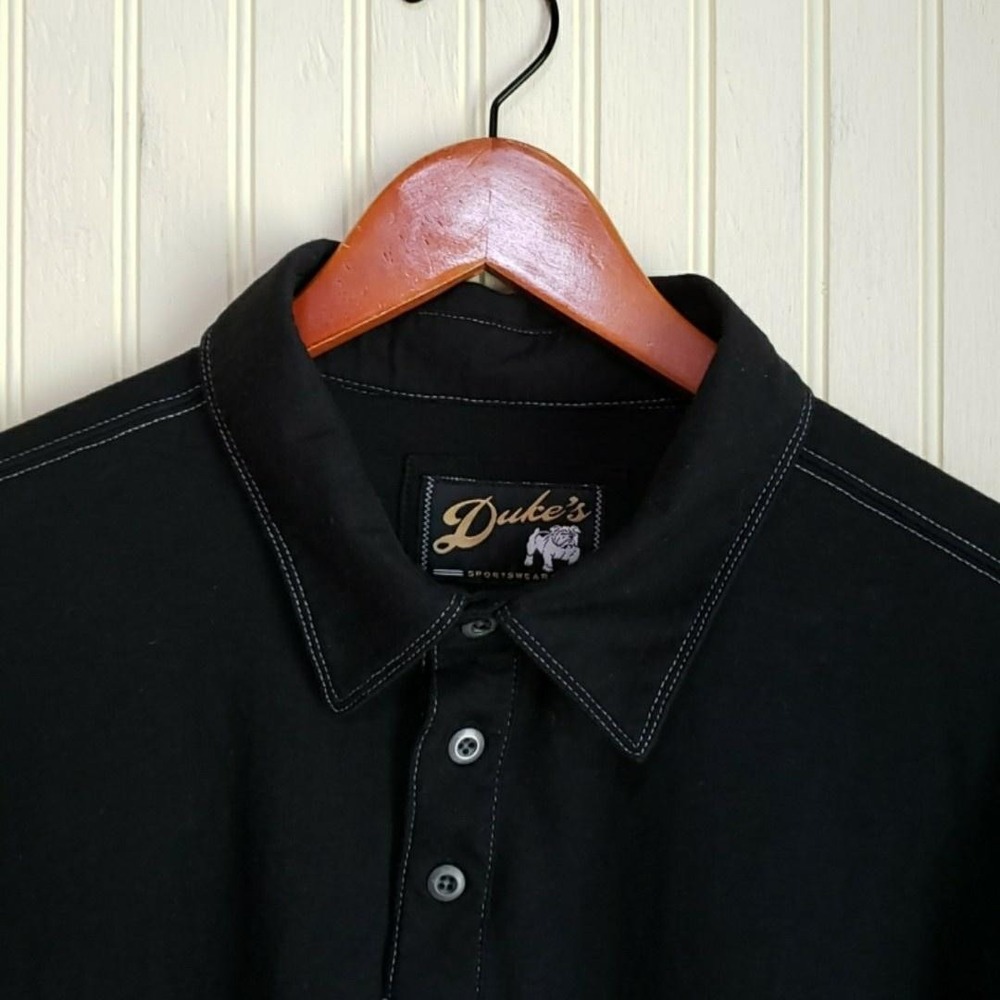 Duke's Sportswear Polo Shirt Mens 2XL Black Short Sleeve Contrast Stitch Casual